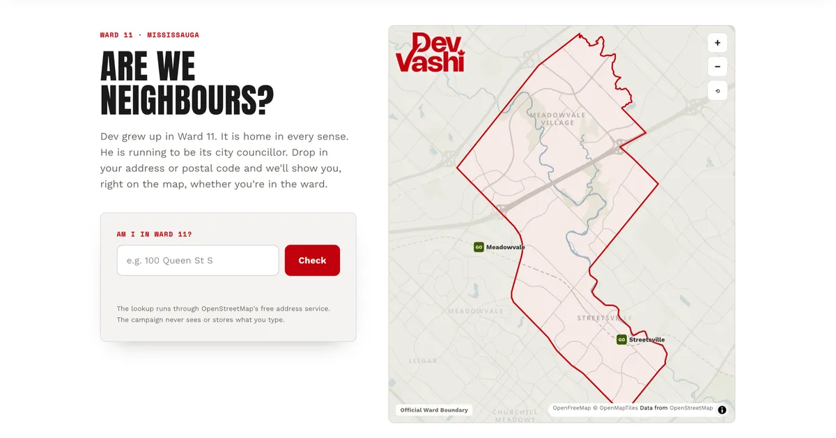 The interactive Ward 11 map built for the Dev Vashi campaign website